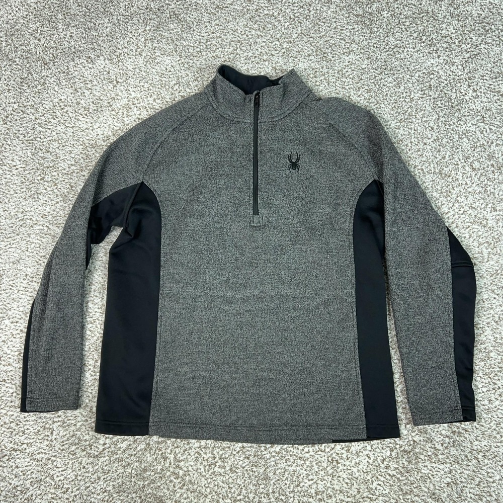 Spyder Pullover Mens XL Gray Black Quarter Zip Fleece Ski Core Sweater Top Logo